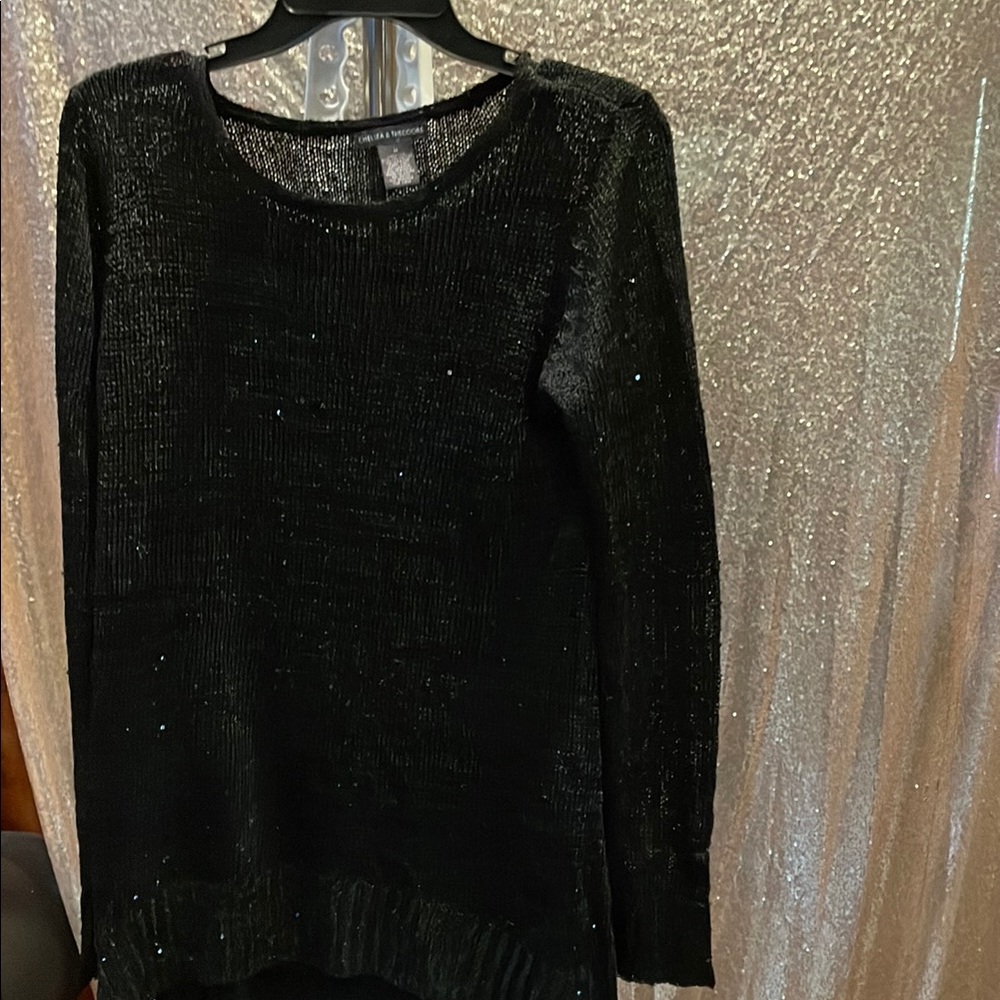 Chelsea & Theodore Black Metallic Scoop Neck Sweater NWOT